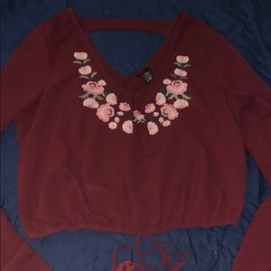 Maroon/ dark purple flower blouse